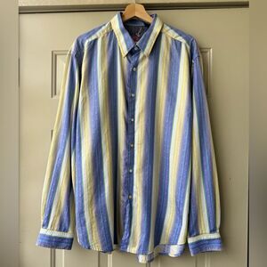 Robert Graham Shirt Mens Stripe Flip Cuff Button Up Floral Embroidered Sz XL